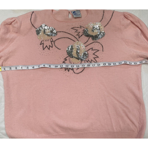 Vintage Extra Touch lambswool sweater pink With Sequined Appliqué, W Vtg Sz 42 - Picture 9 of 10